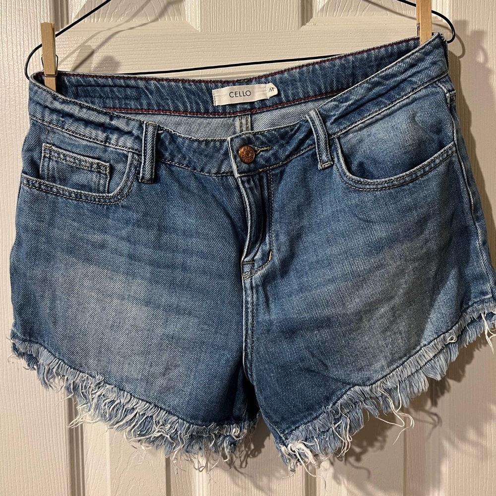 Cello Distressed Hem Medium/Light Wash Jean Shorts